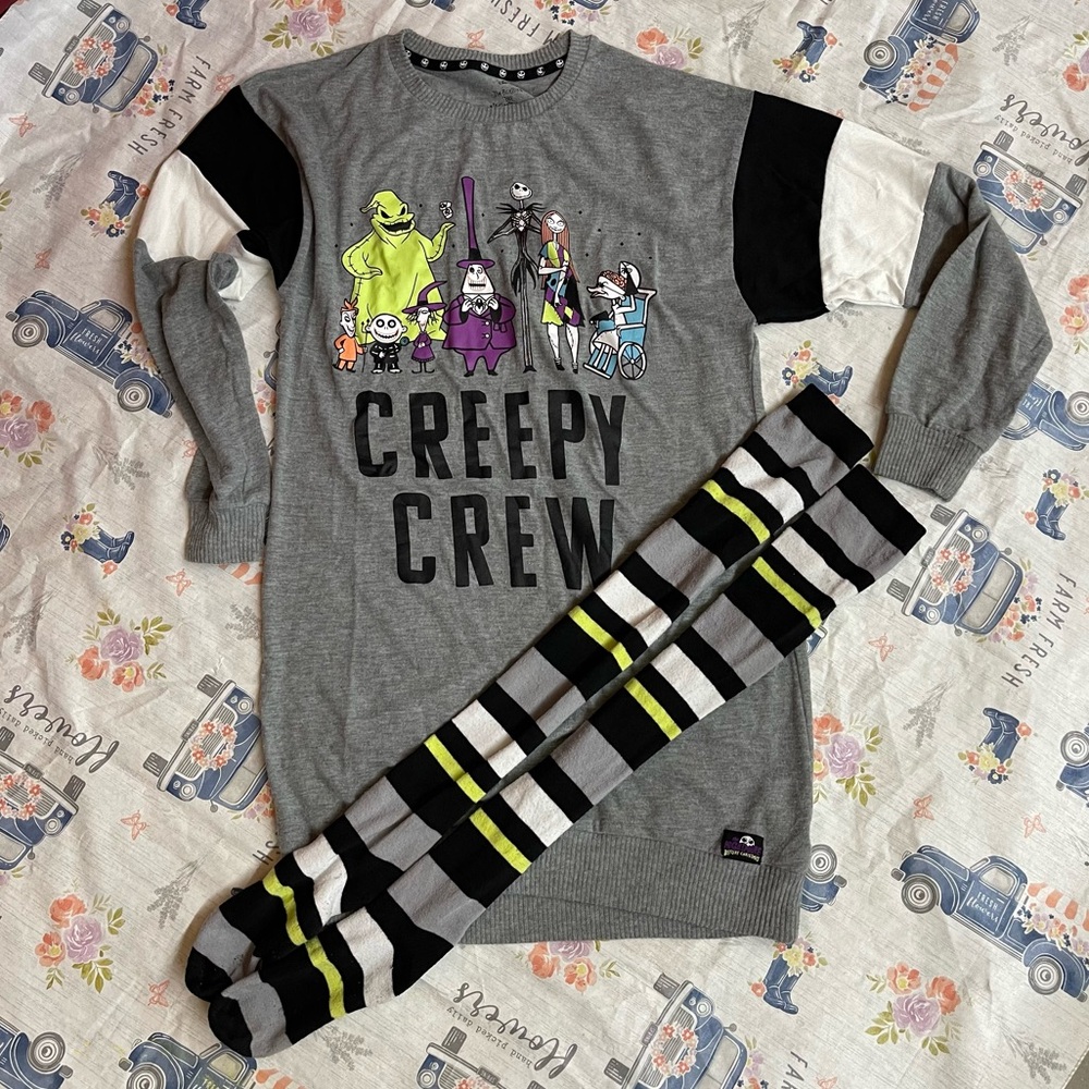 Nightmare Before Christmas Creepy Crew Sleep Sweater Dress Thigh-High Set XS